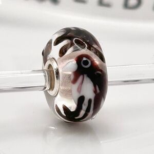 TROLLBEADS Dark Purple & White Bird Unique LAA 925S NEW! Textured, Rare Find